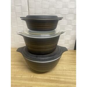 Set of 6 PCs 60s Pyrex Terra Mixing Casserole 403, 471, 474, & 3 Lids